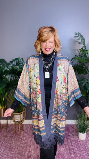 It's A Mood Teal Mixed Kimono - OT025TE