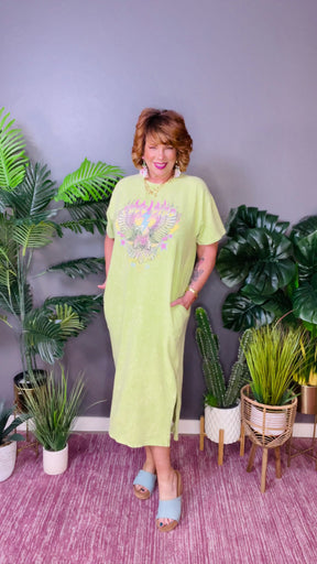 Free Bird Lime Mineral Wash Dress - DR091LM
