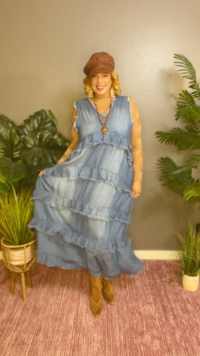 Dress It Up Raw Hem Denim Maxi Dress