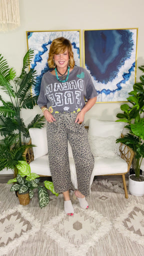 Too Bold To Tame Leopard Printed Barrel Jeans