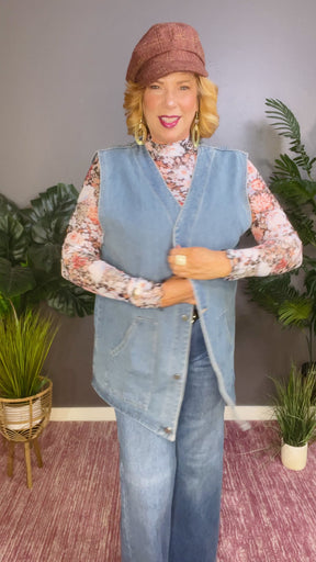 Darling In Denim V-Neck Button Up Denim Vest (2 Colors)