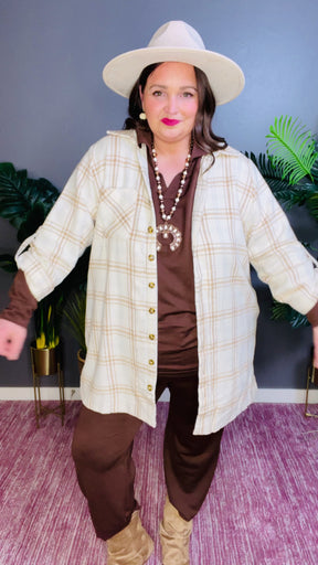 Southern Plaid Ivory Shacket Dress - DR042IV