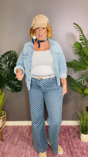 Presley High Rise Wide Leg Bow Embroidered Jeans