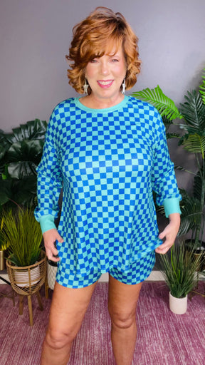 Get The Win Blue Checkered Top And Short Set - SET024BL