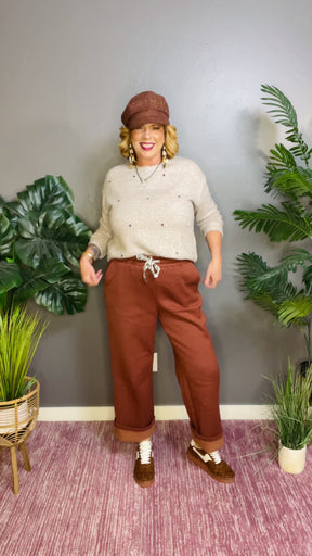 Comfort In Style Coffee Fleece Lined Elastic Waist Pant
