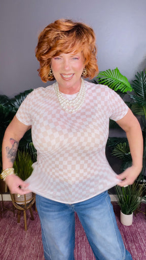Check Yourself Khaki Mesh Top