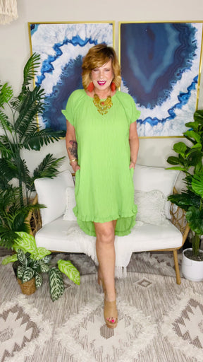 Green Skies Dress With Ruffle - DR197GN