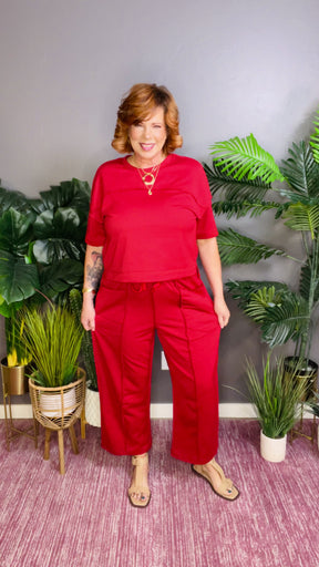 Here For It Racing Red Top and Barrel Pant Set