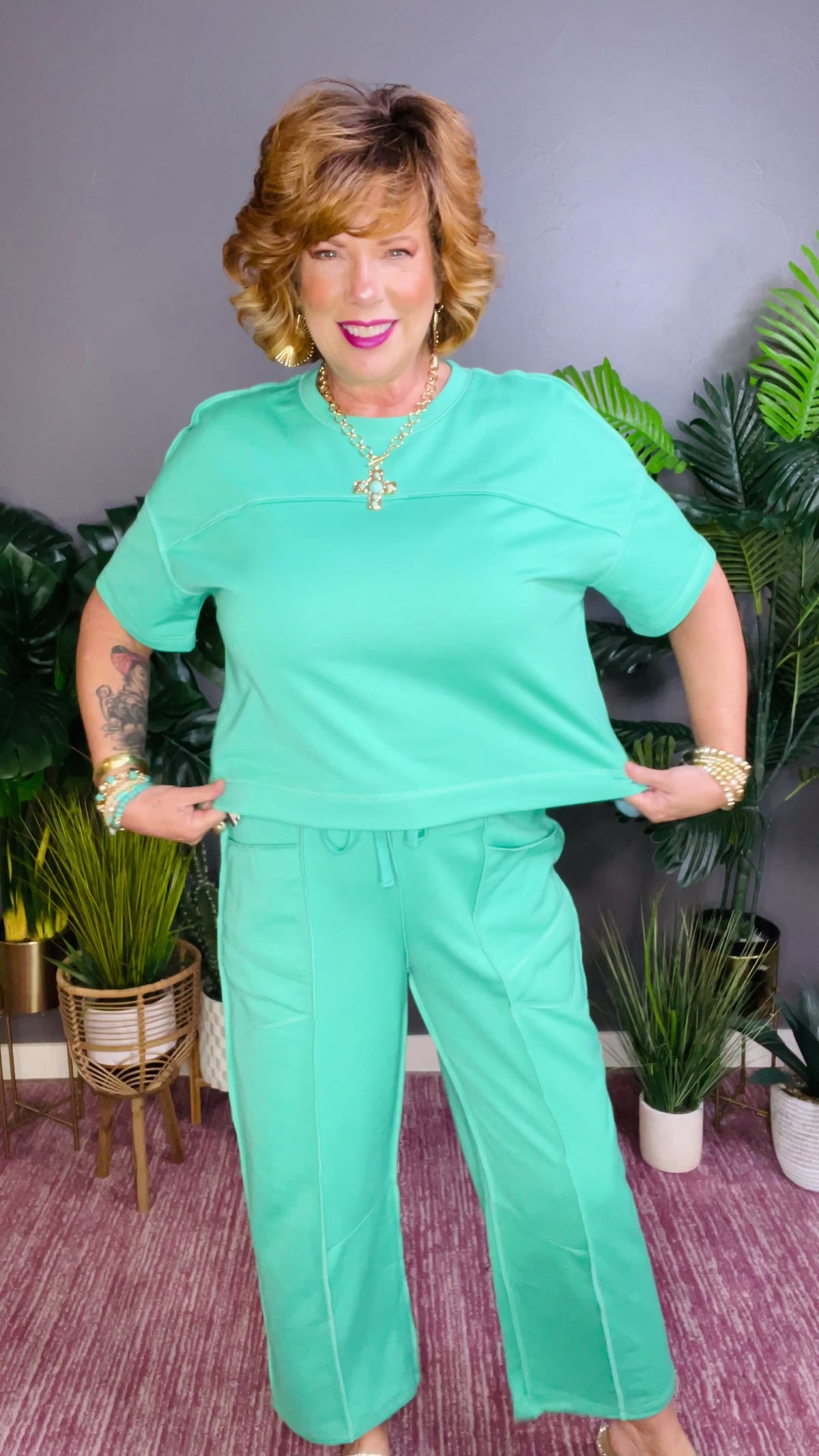 Here For It Mint Top and Barrel Pant Set