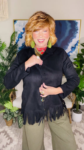 Country Girl Crush Black Fringe Jacket - OT195BK