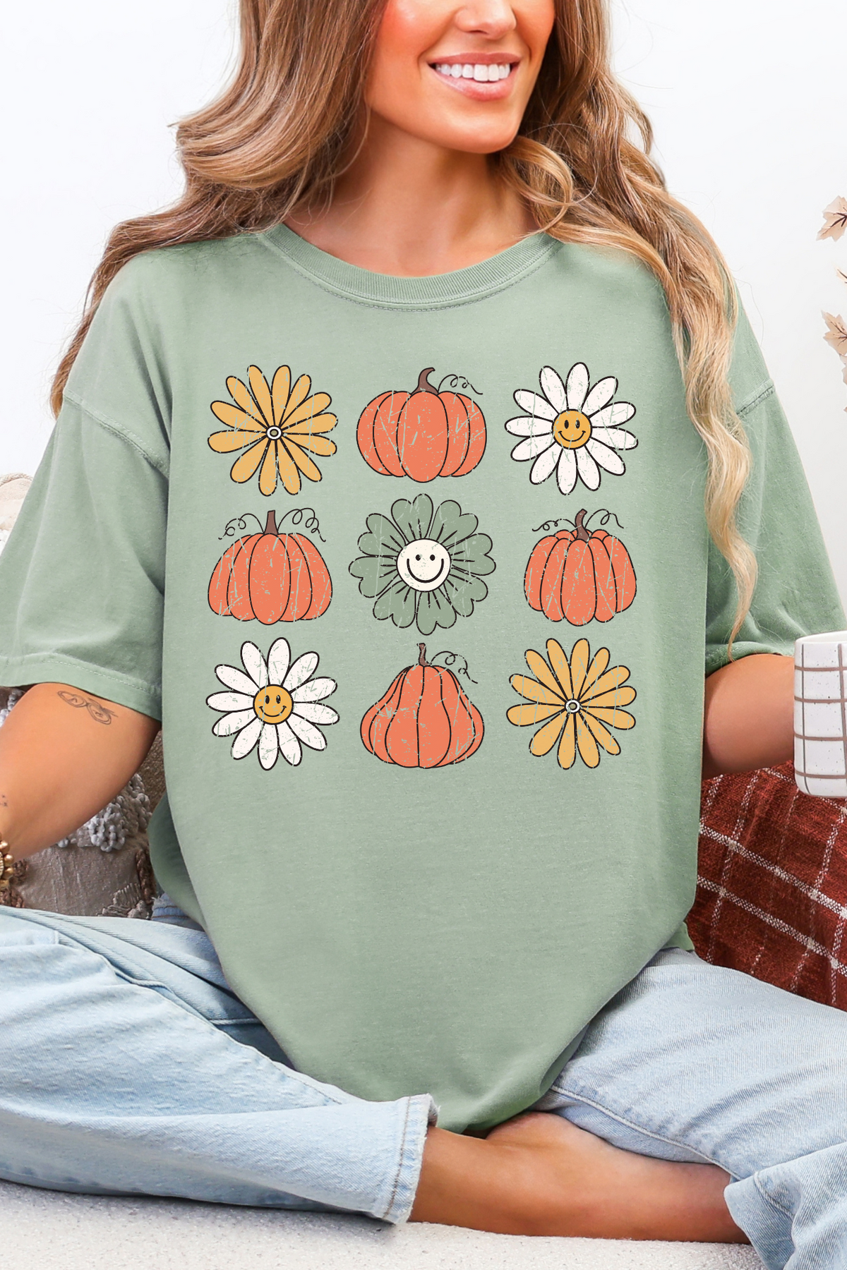 Pumpkin Flowers Retro Graphic Shirt