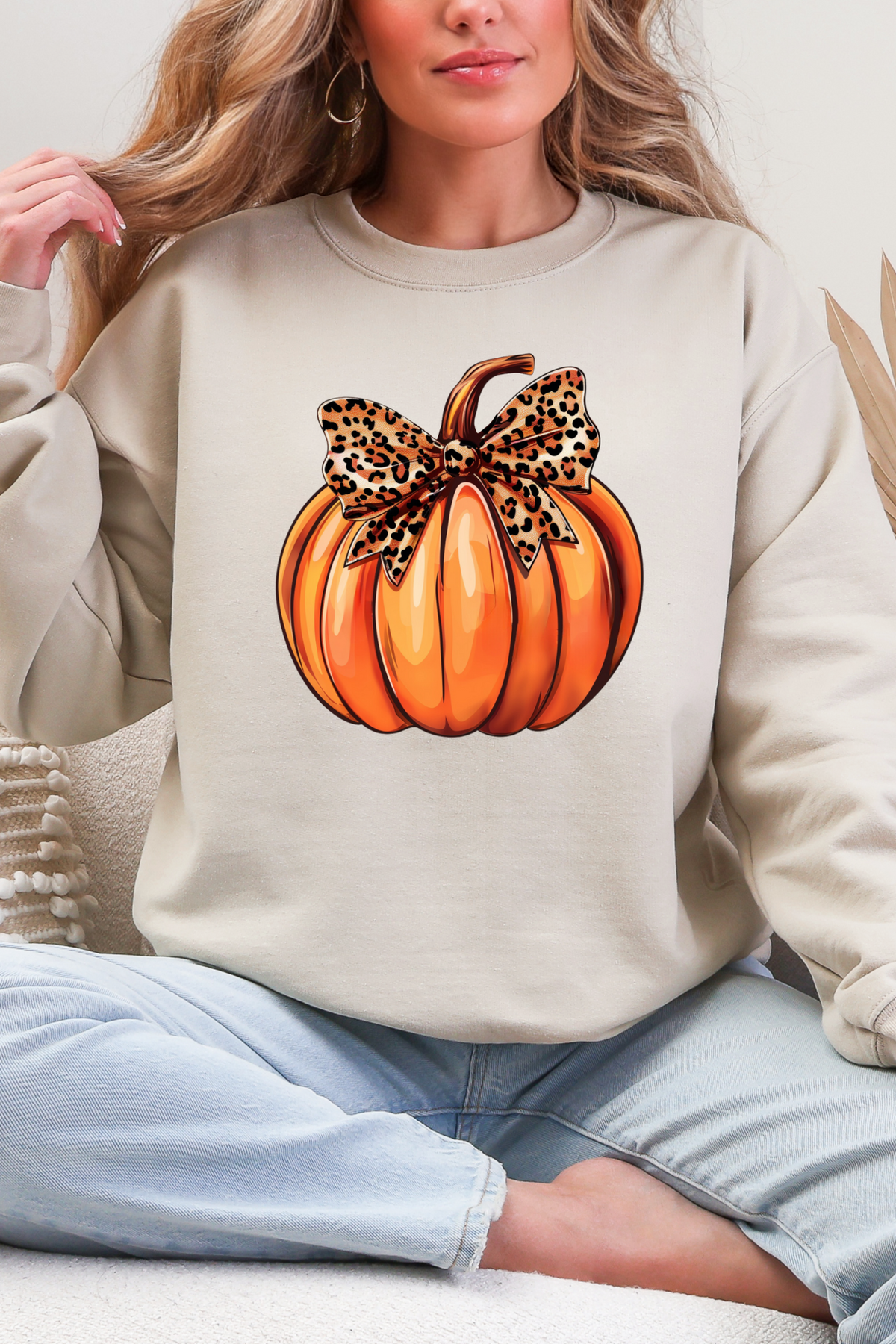 Pumpkin Leopard Bow Sweatshirt
