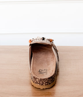 Sadie Western Fringe Beaded Flat Mules in Cream