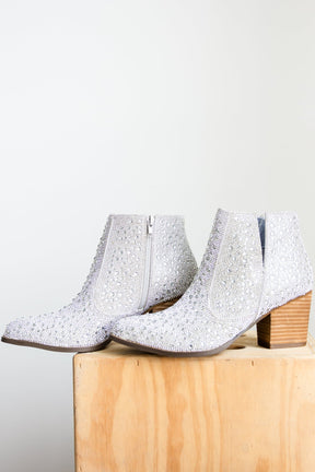 Shine Star Rhinestone Bootie in Silver