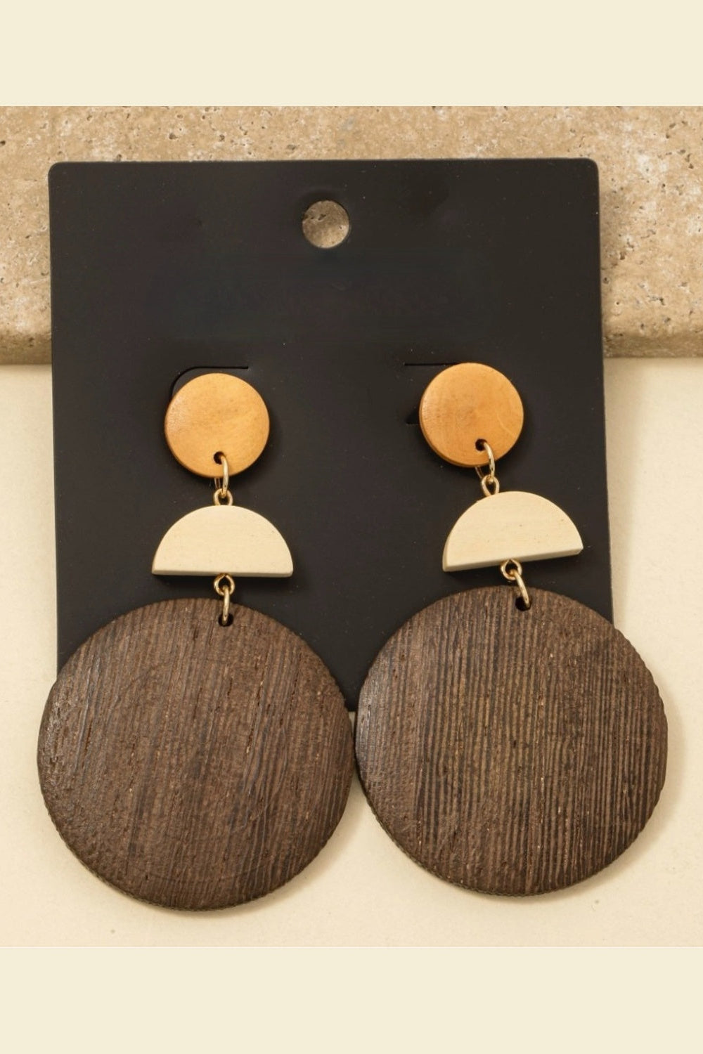 Wooden Disc Dangle Earrings - E116BR