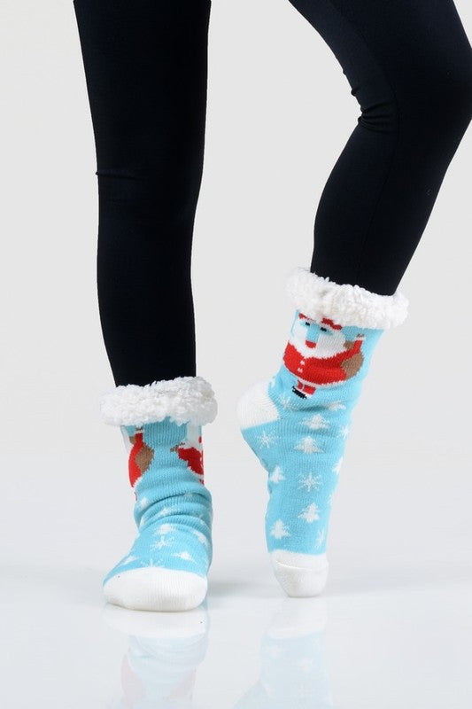 Santa/Christmas Printed Fuzzy Socks - CSOC112