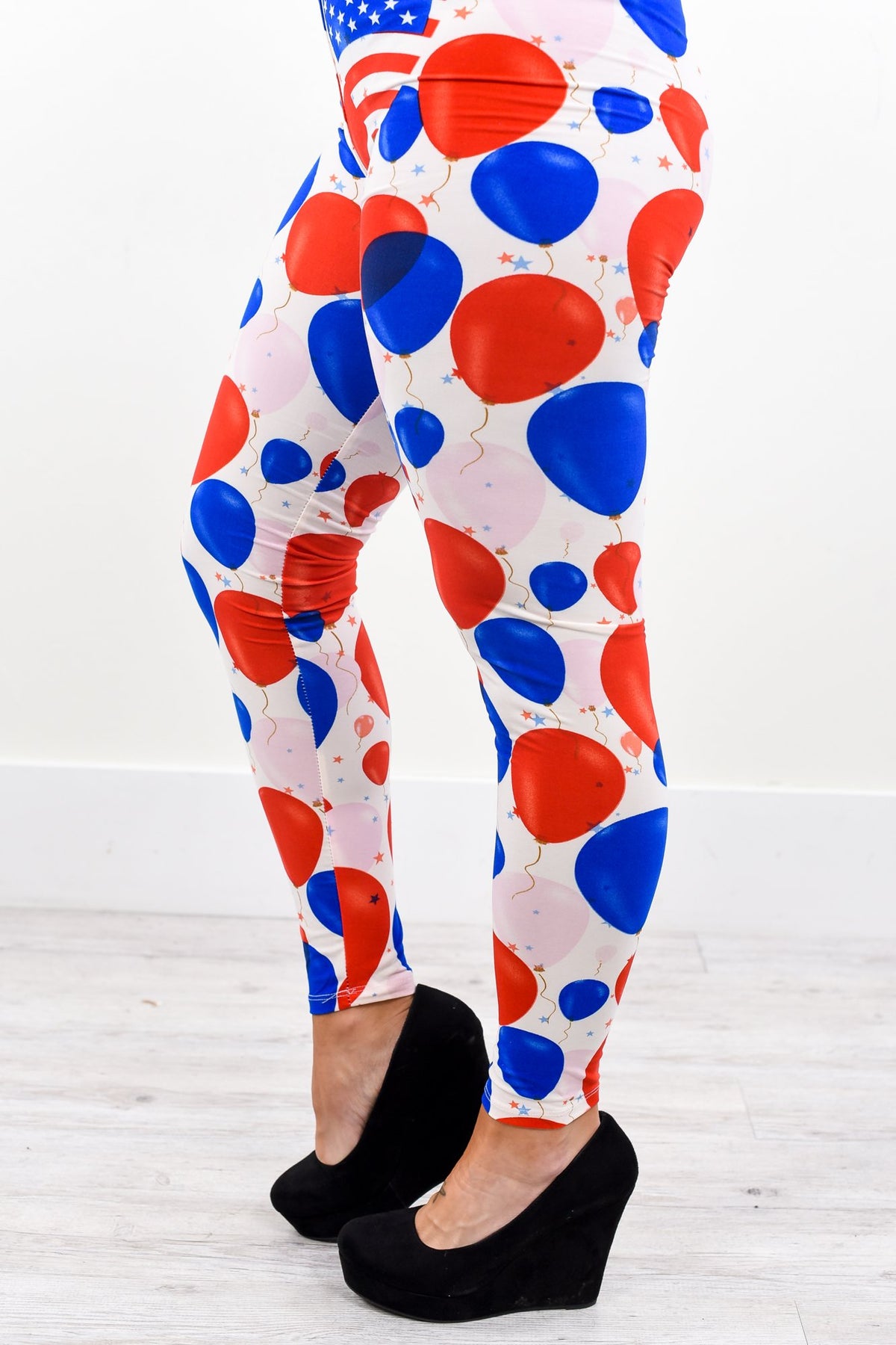 White/Red/Blue Balloon Printed Leggings (Sizes 4-12) - LEG2164WH