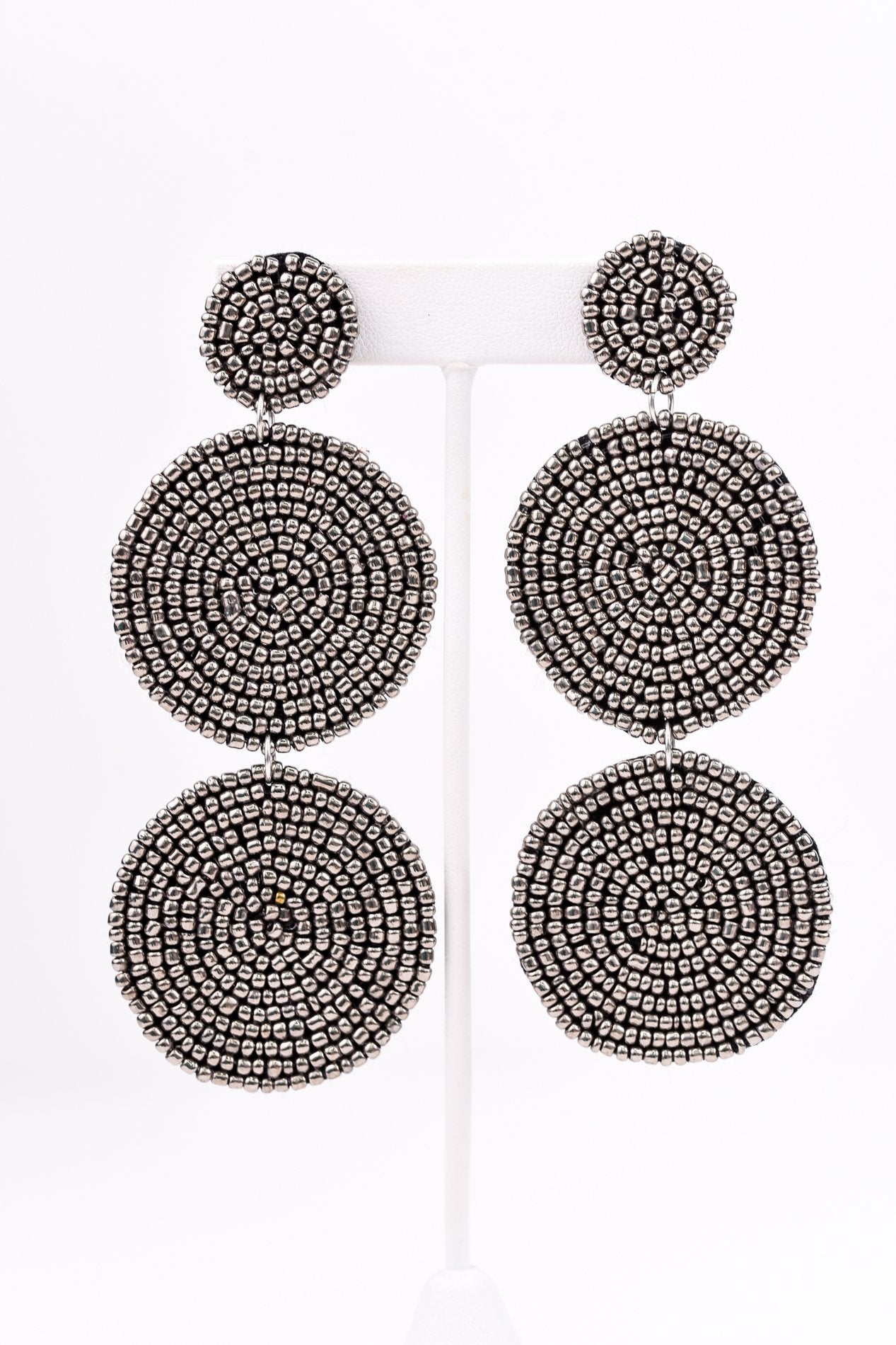 Gray 3-Tier Seed Bead Earrings - EAR2117GR