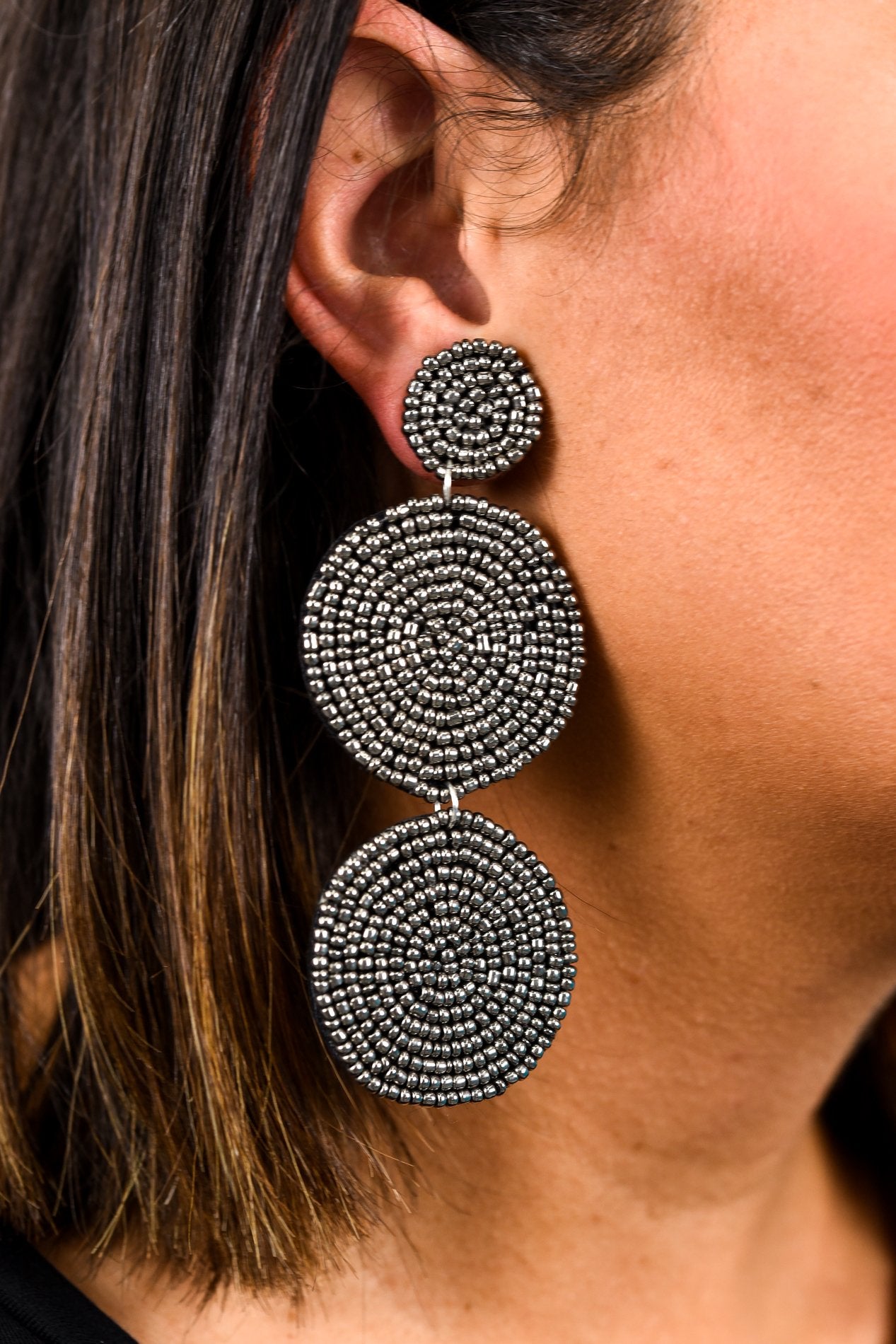 Gray 3-Tier Seed Bead Earrings - EAR2117GR