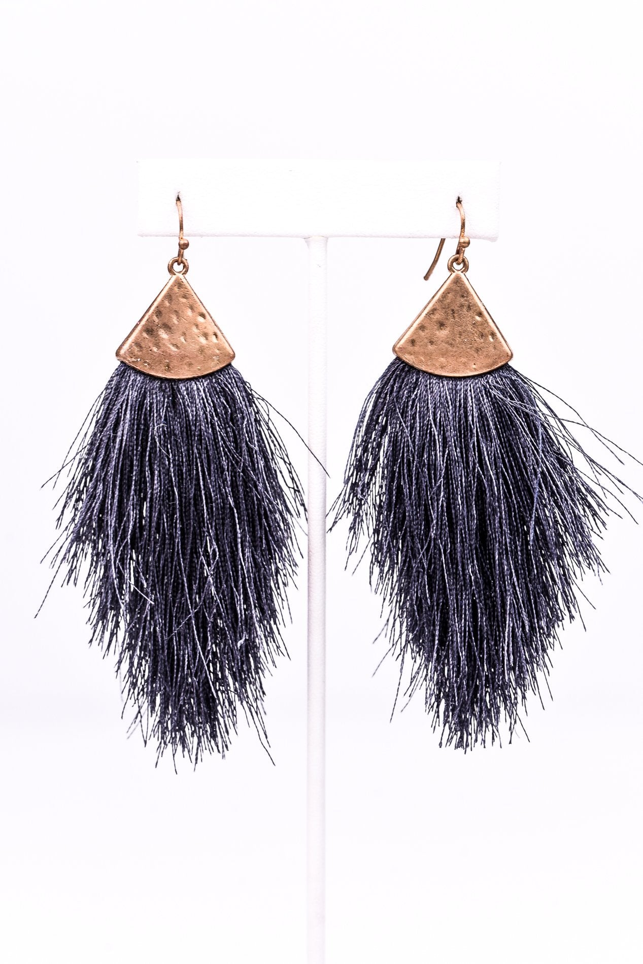 Dark Gray/Gold Hammered Fringe Tassel Earrings - EAR2147DGR