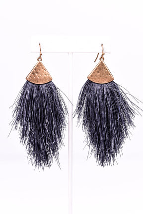 Dark Gray/Gold Hammered Fringe Tassel Earrings - EAR2147DGR