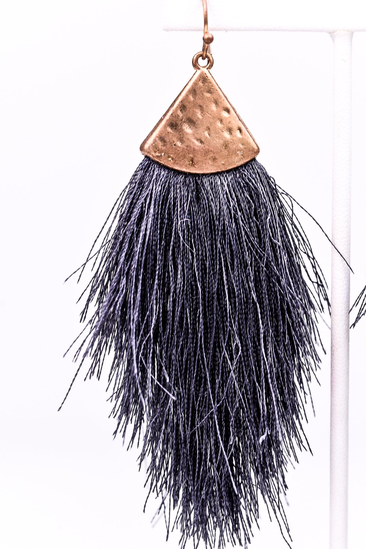 Dark Gray/Gold Hammered Fringe Tassel Earrings - EAR2147DGR