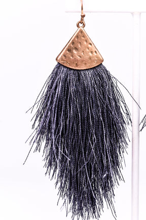 Dark Gray/Gold Hammered Fringe Tassel Earrings - EAR2147DGR