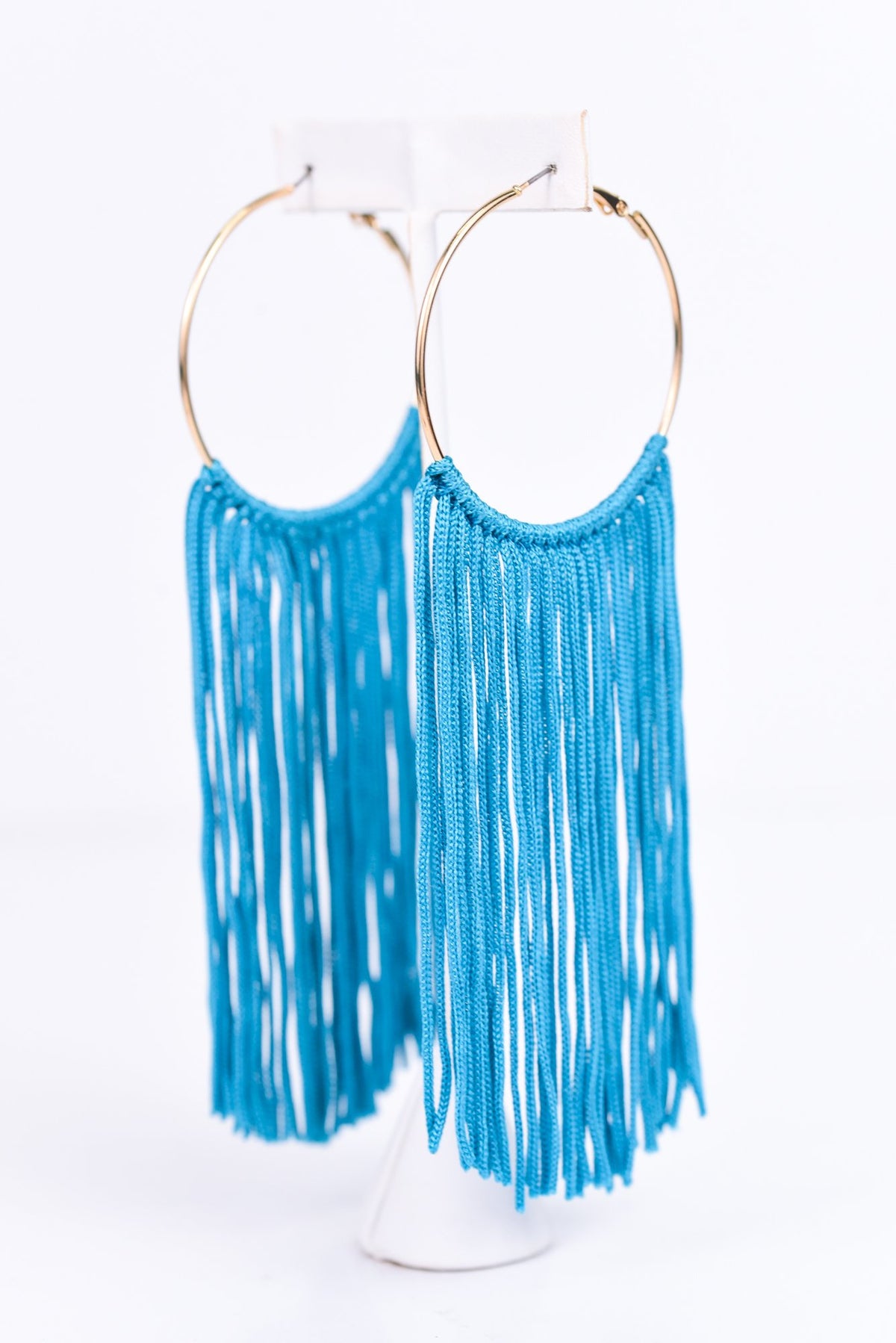 Long Turquoise Tassel Gold Hoop Earrings - EAR2311TU