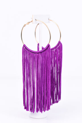 Long Purple Tassel Gold Hoop Earrings - EAR2304PU