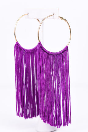 Long Purple Tassel Gold Hoop Earrings - EAR2304PU
