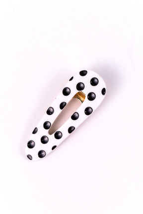 White/Black Polka Dot Hair Clip - CLP160WH