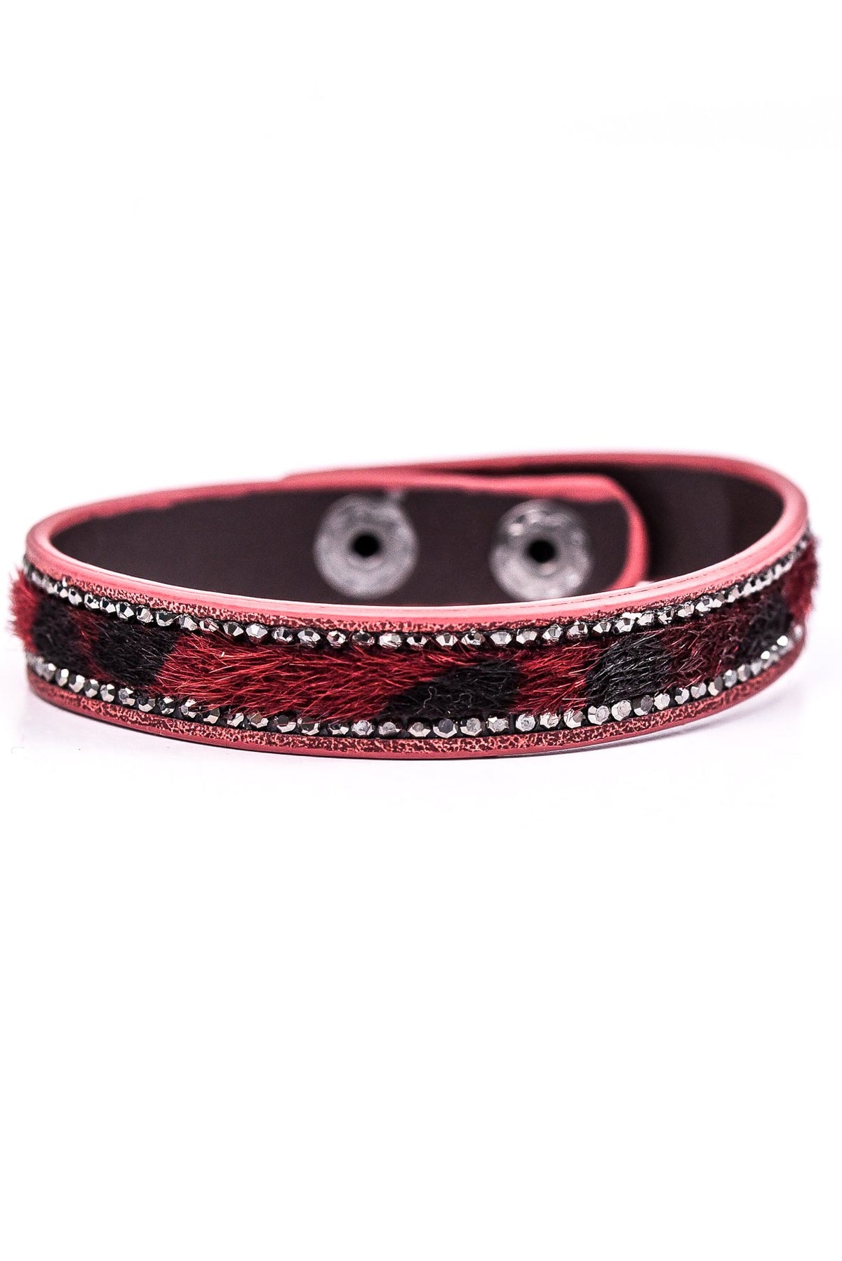 Burgundy/Black/Pink/Crystal Snap Closure Bracelet - BRC2254BU