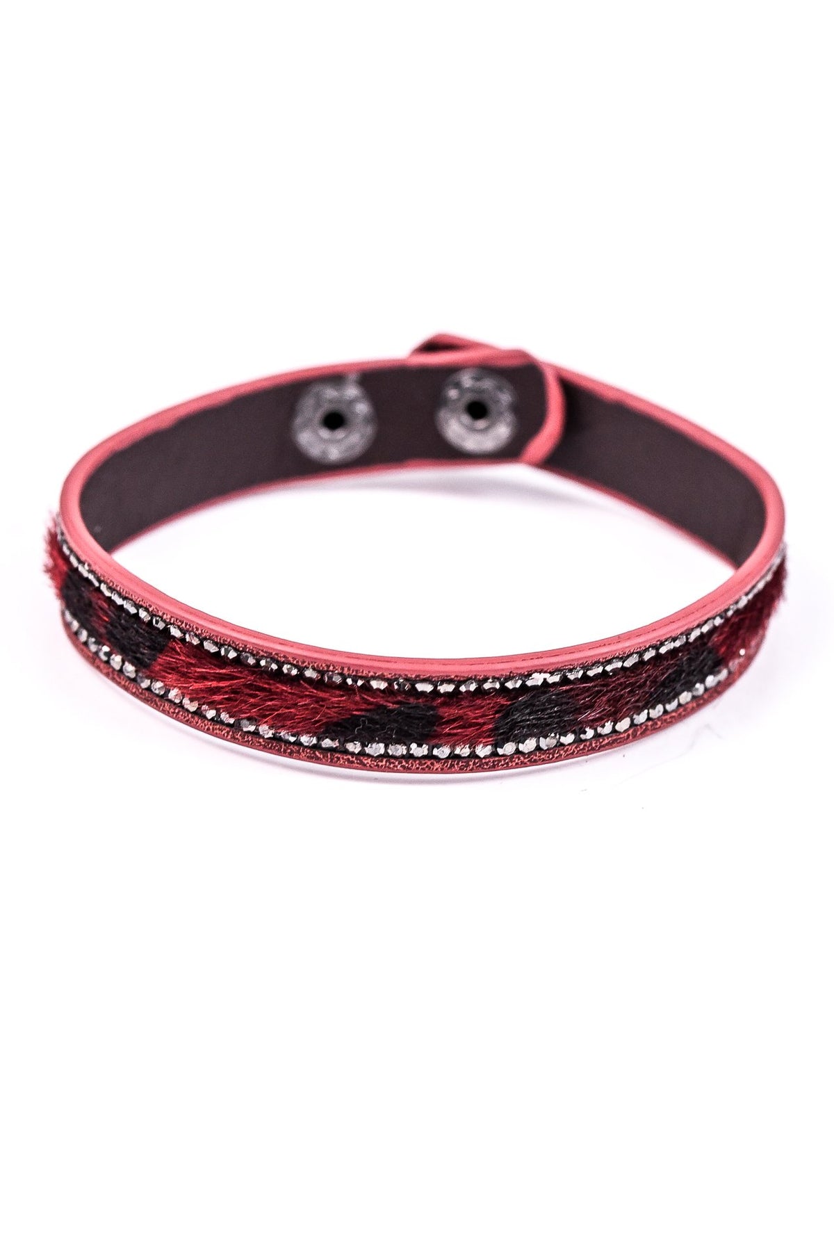 Burgundy/Black/Pink/Crystal Snap Closure Bracelet - BRC2254BU