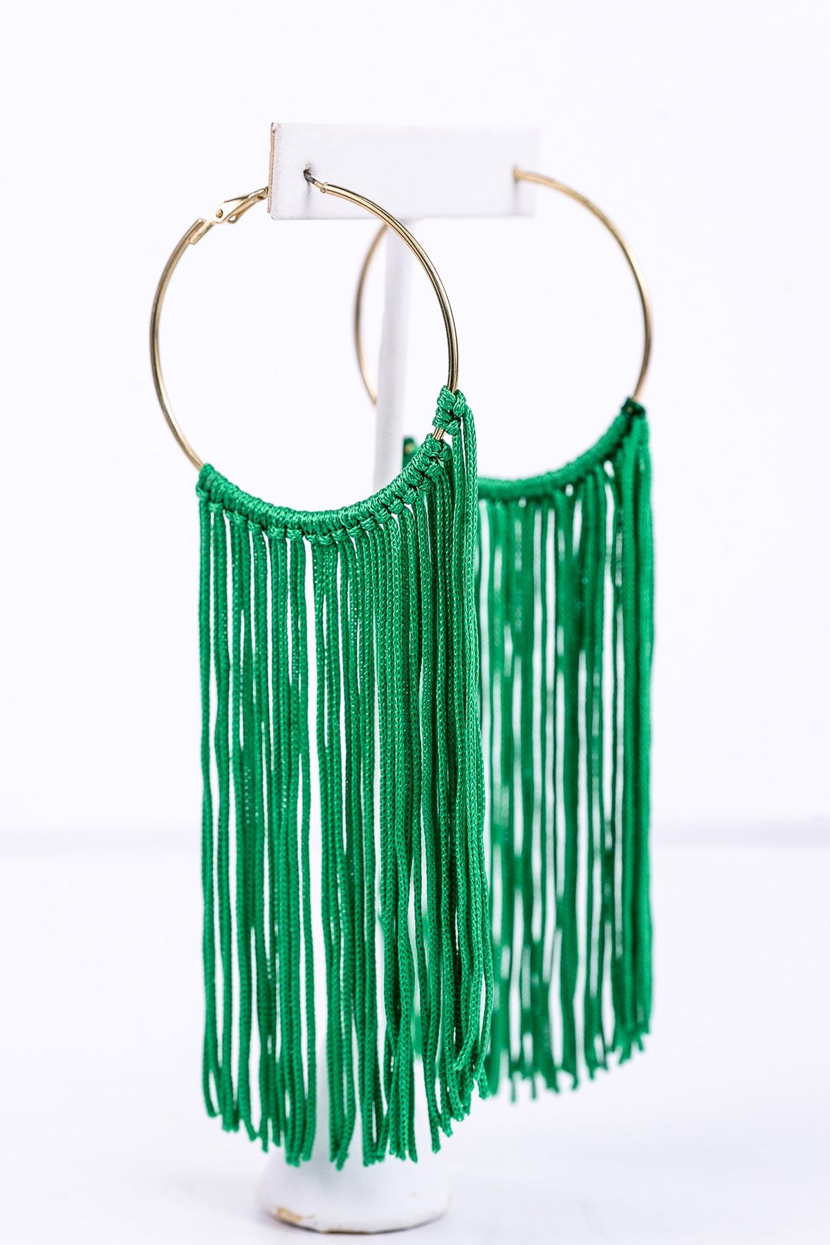 Long Green Tassel Gold Hoop Earrings - EAR2685GN