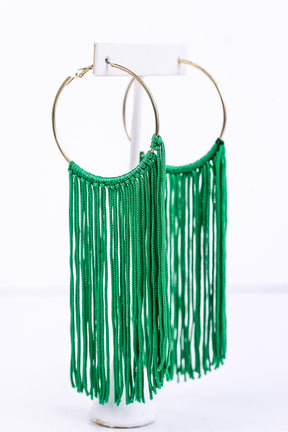 Long Green Tassel Gold Hoop Earrings - EAR2685GN