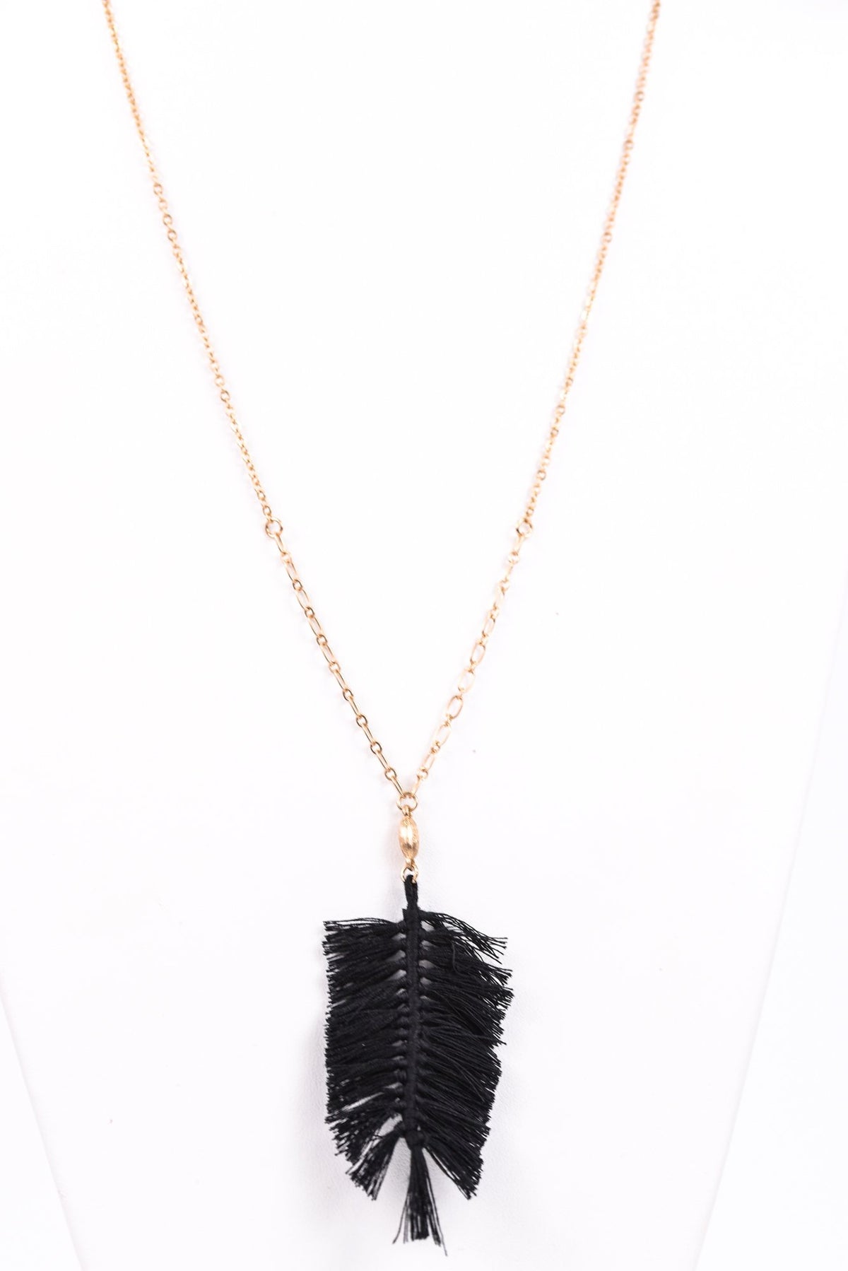 Black Feather Fringe/Gold Chain Necklace - NEK3066BK