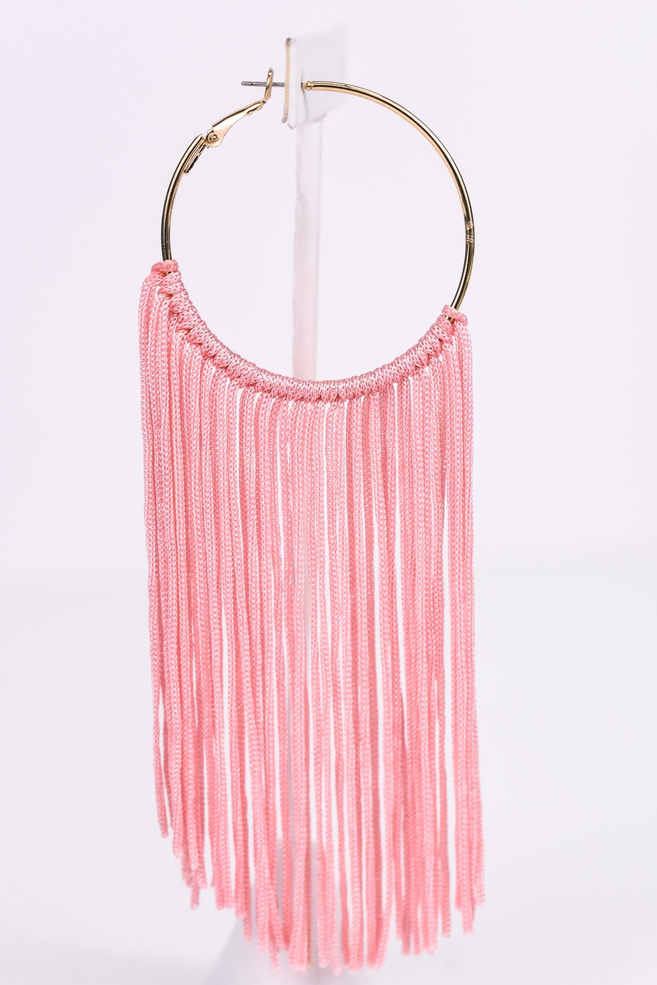 Long Pink Tassel Gold Hoop Earrings - EAR2796PK