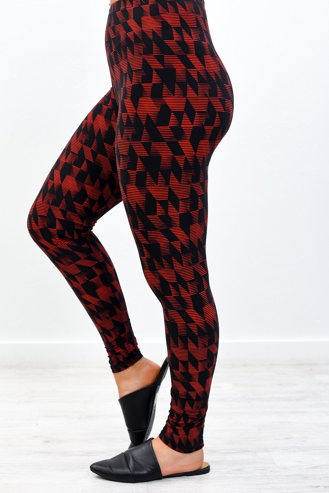 Black/Red Geometric Printed Leggings (Sizes 4-12) - LEG2714BK