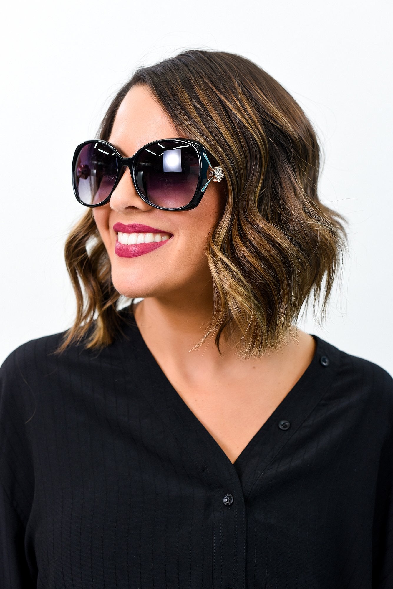 Black Frame/Black Lens Round Sunglasses - SGL279BK - FREE hard case