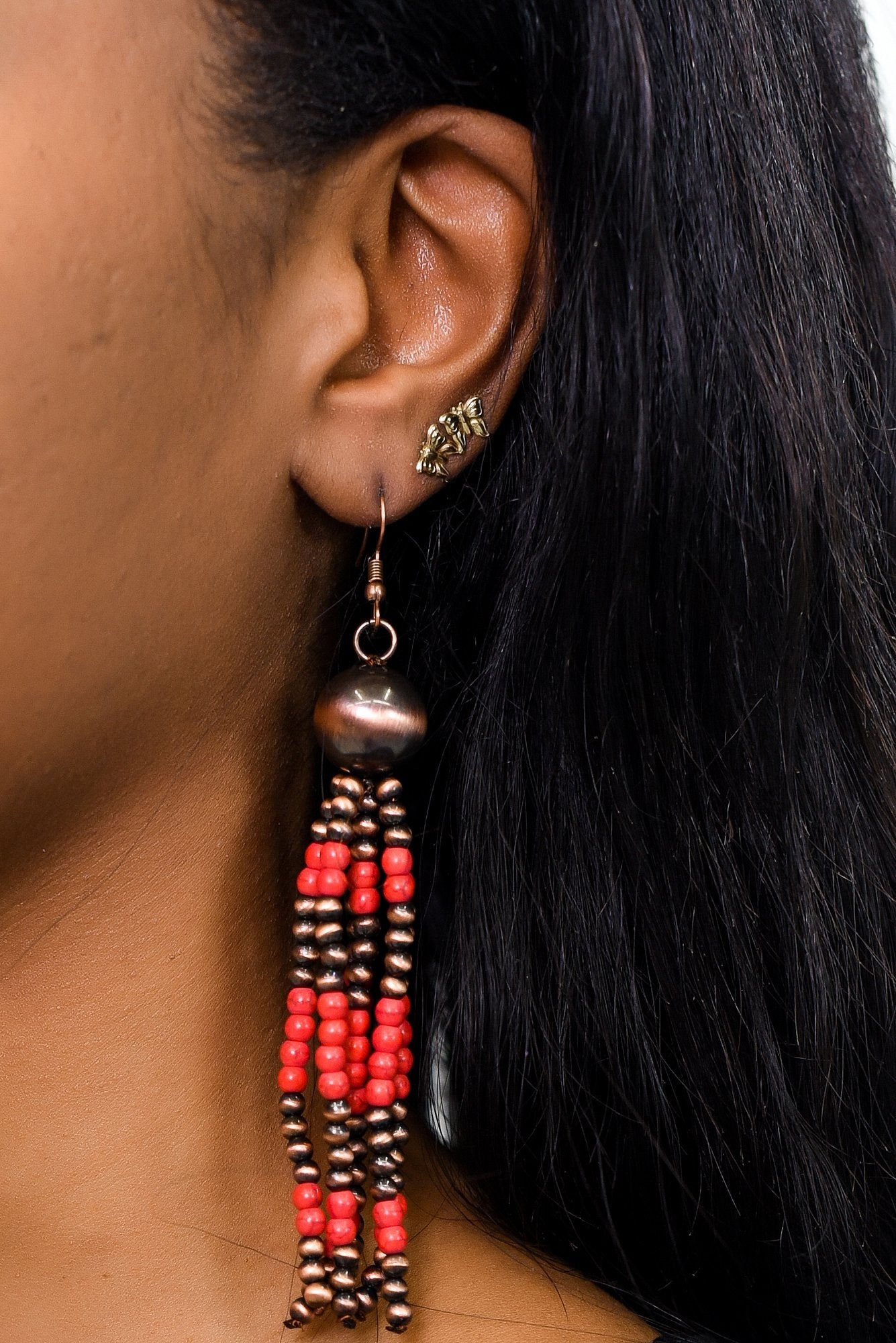 Red/Copper Beaded Tassel Earrings - EAR3145RD