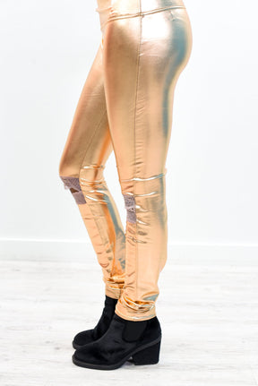 Best In Show Rose Gold Faux Leather Wide Band Leggings- LEG2849RG