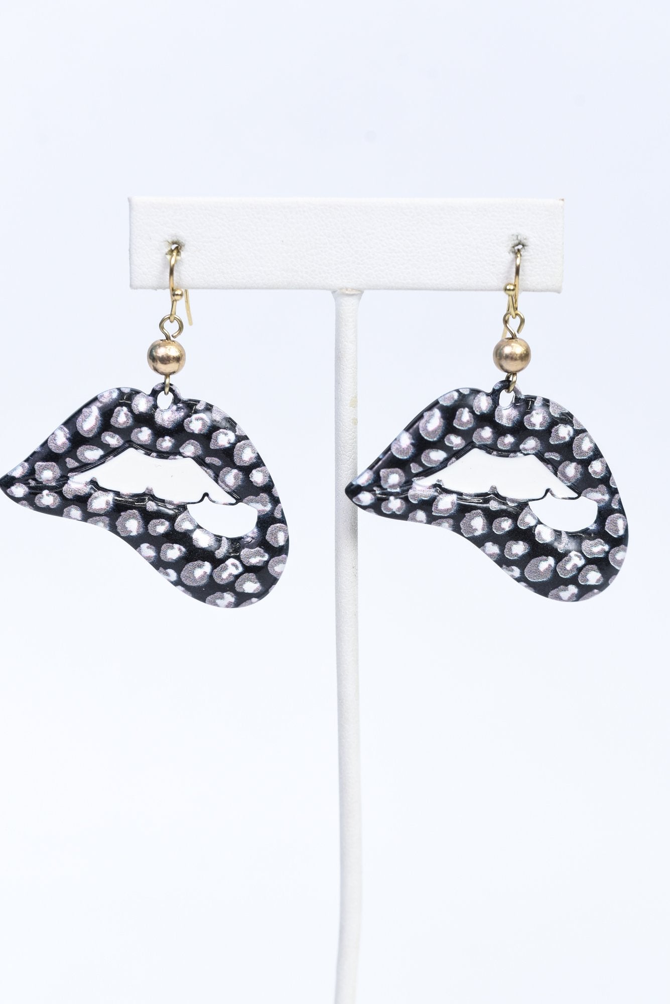 Black/White/Gray Lips and Teeth Earrings - EAR3289BK