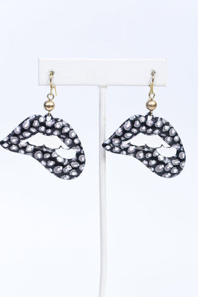 Black/White/Gray Lips and Teeth Earrings - EAR3289BK