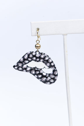 Black/White/Gray Lips and Teeth Earrings - EAR3289BK