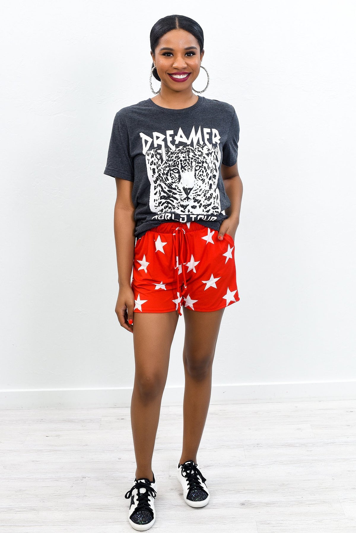 The Stars Are Shining Red/Ivory Star Printed Shorts - I1258RD