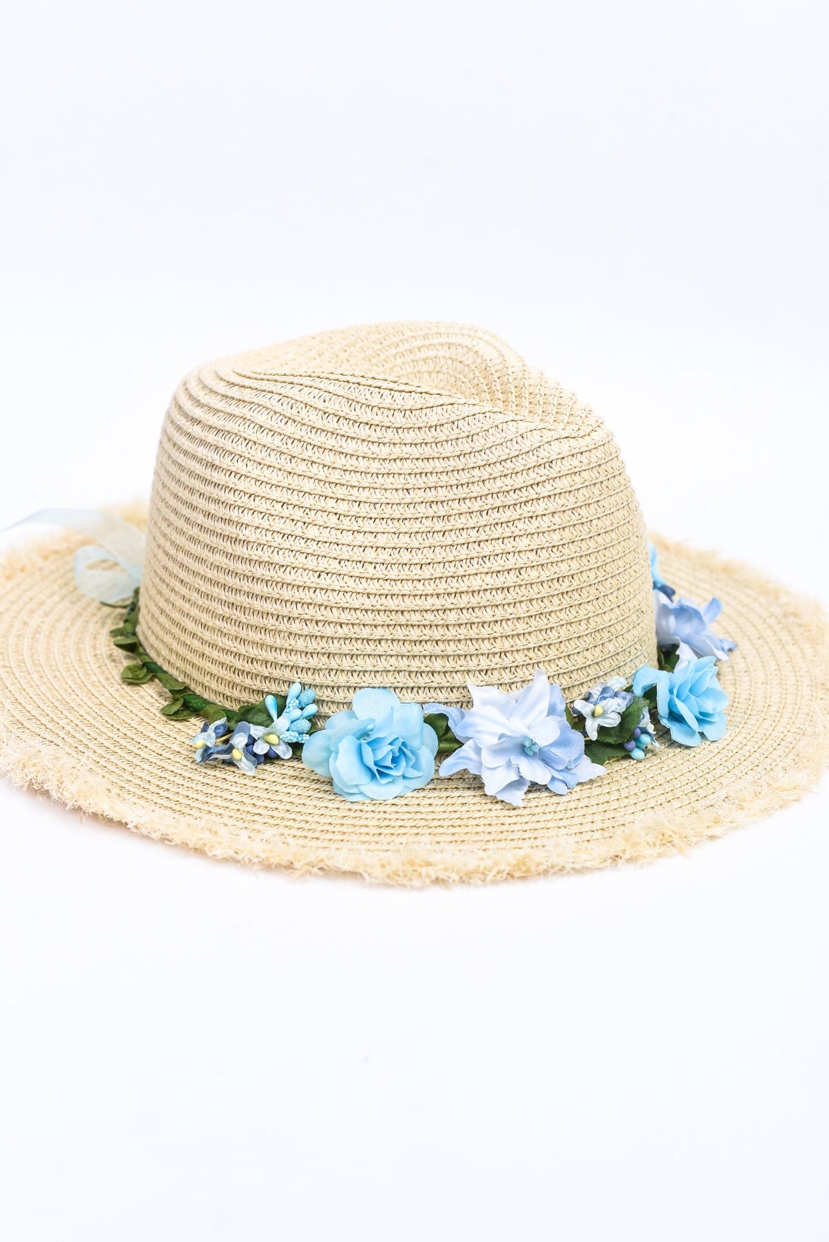 Beige/Blue Floral Floppy Fedora Hat - HAT1237BG