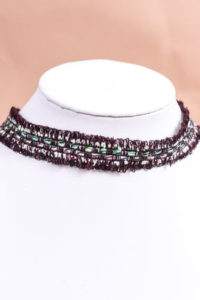 Burgundy/White/Multi Color Choker Necklace - NEK3897BU