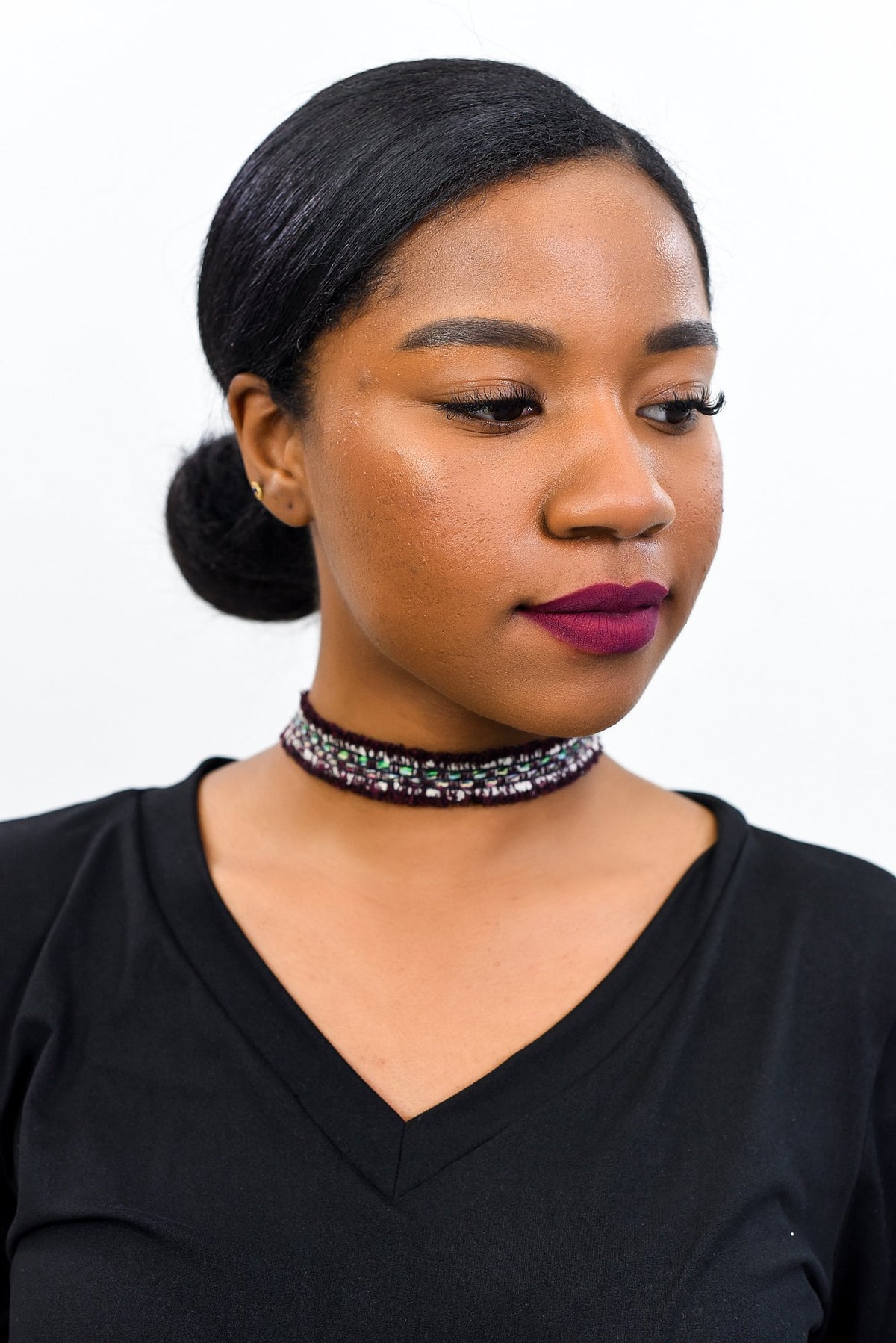 Burgundy/White/Multi Color Choker Necklace - NEK3897BU