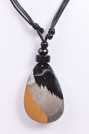 Mustard/Black/Layered/Beaded/Painted Teardrop Shell Necklace - NEK3951MU