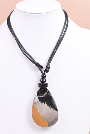 Mustard/Black/Layered/Beaded/Painted Teardrop Shell Necklace - NEK3951MU
